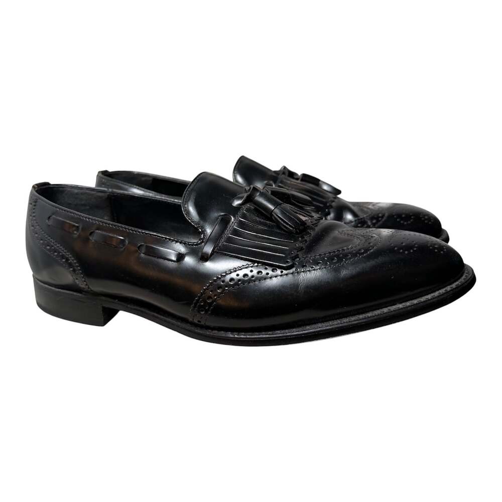 Nunn Bush 12 Black Leather Fringe Kiltie Tassel Wingtip Loafers Career Preppy